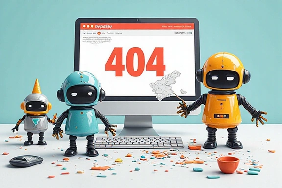 Ilustrace rozbité stránky s chybou 404