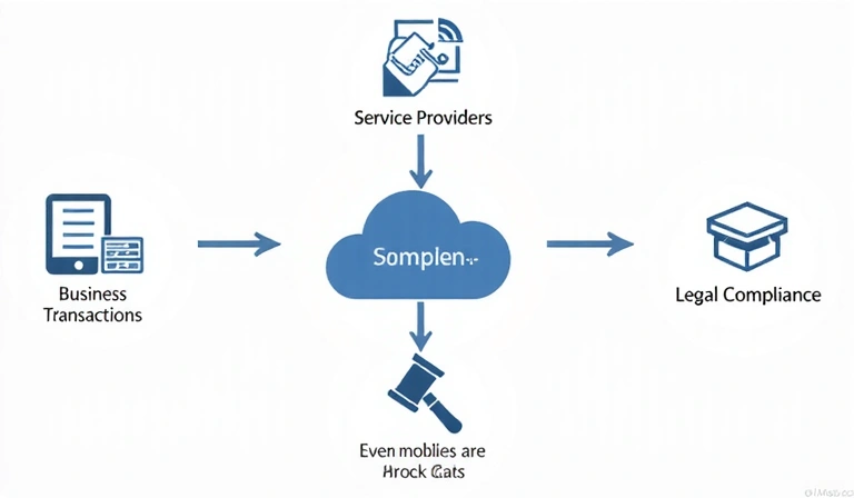 Diagram toku dat ukazující sdílení dat s důvěryhodnými třetími stranami a právními subjekty